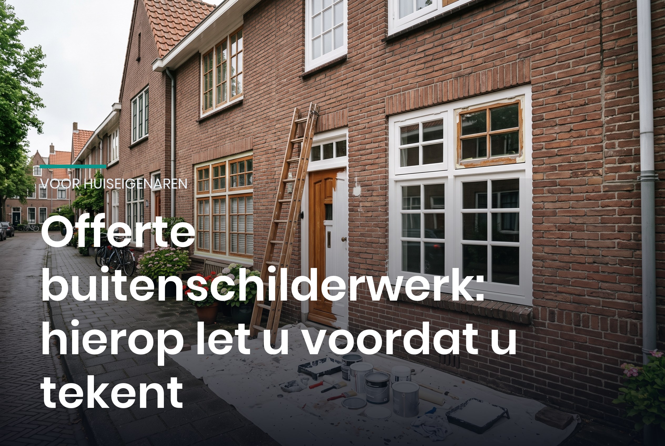 Nederlandse woning met houten kozijnen en voordeur die buiten geschilderd worden, met ladder en verfblikken