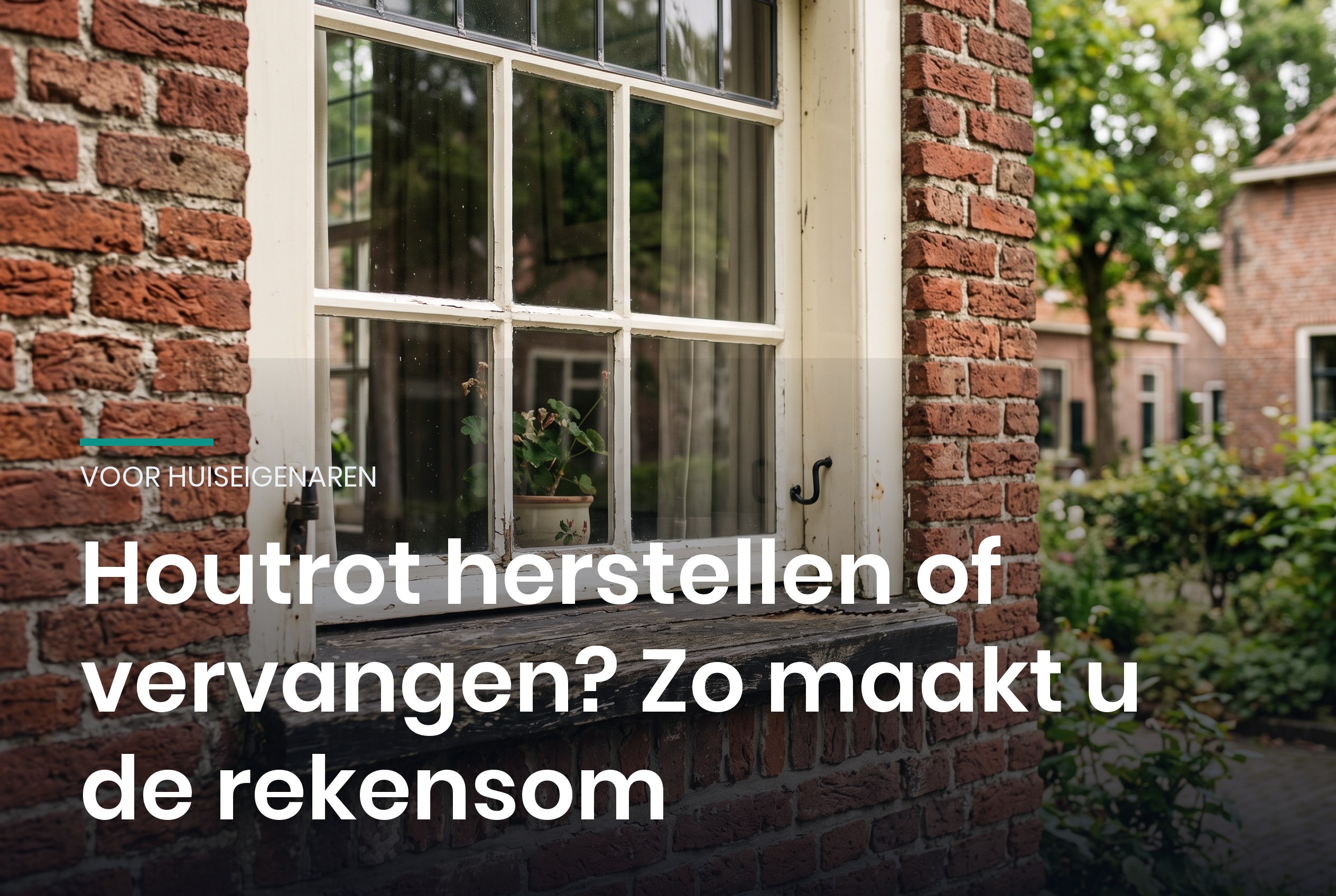 Houten kozijn van een Nederlandse woning met een verweerde onderdorpel, gecontroleerd op houtrot
