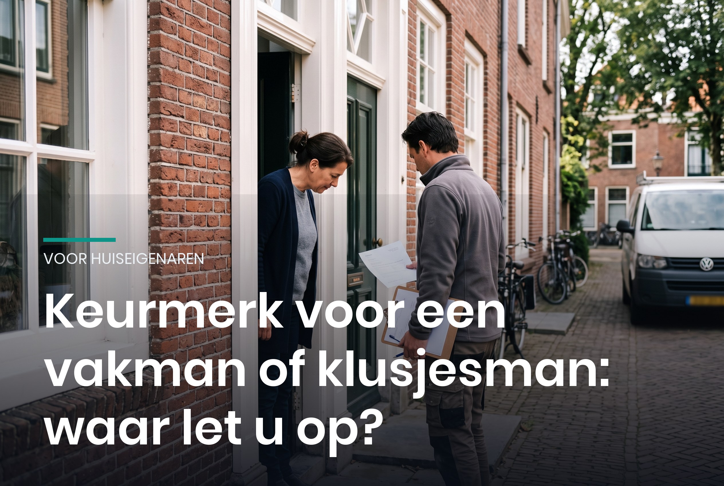 Huiseigenaar en vakman bespreken een offerte in de deuropening van een Nederlandse woning