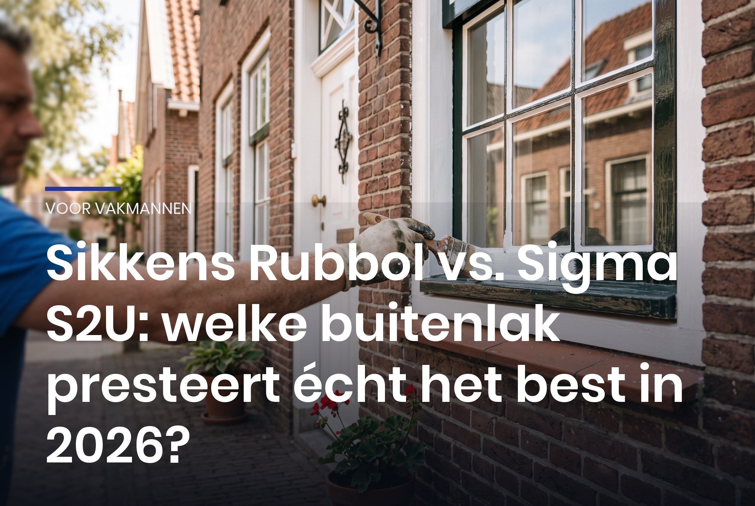 Vakman lakt houten kozijnen aan de buitenkant van een Nederlandse woning