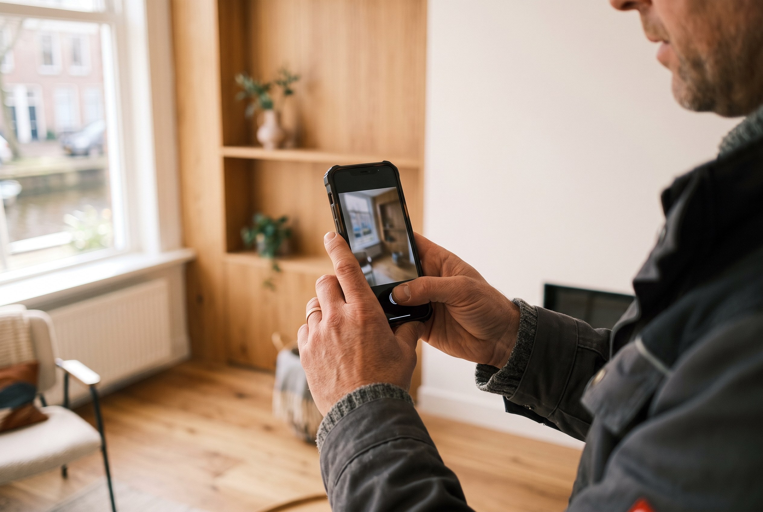 Zzp-vakman legt bij de oplevering zijn werk vast met zijn telefoon